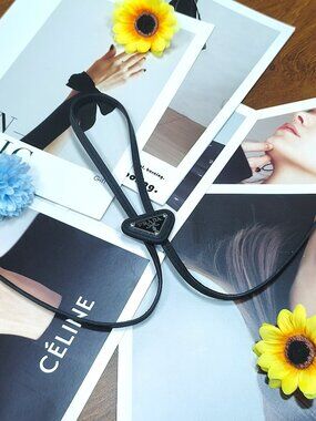 Unisex 👩🏻🧑🏻PRADA Black Saffiano Leather Bolo Tie💯Authentic